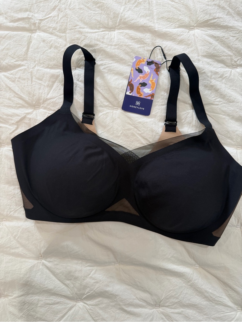 Honeylove Silhouette Wireless Lined Molded Black Support Bra XL New NWT 40C/D
